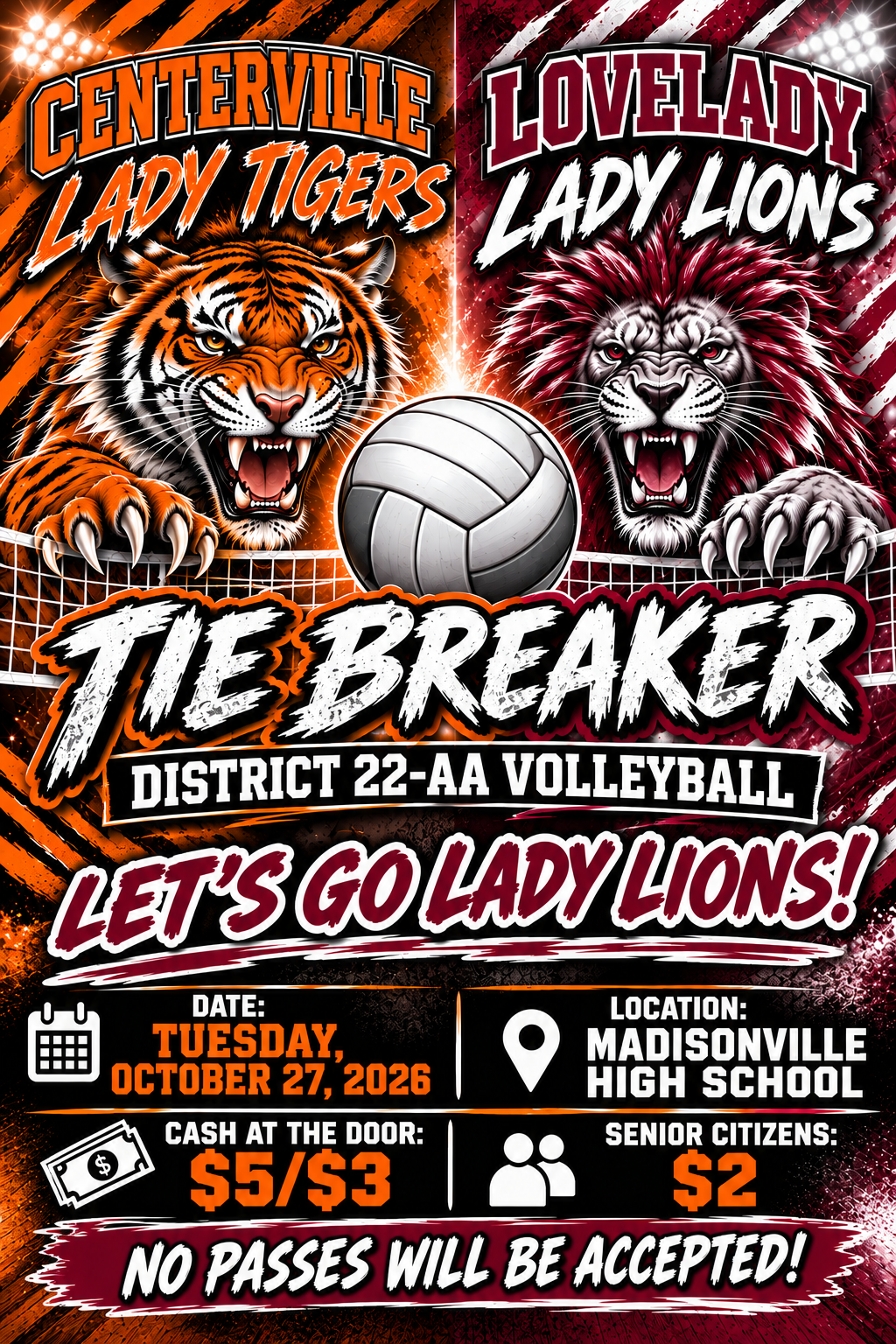 Lady Lions Volleyball Tie Breaker Game Flyer